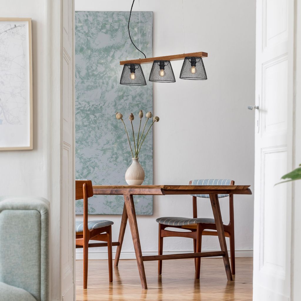 Pendelleuchte Hängelampe retro Gitteroptik 3x E14 25 W Metall-Holz Briloner 10