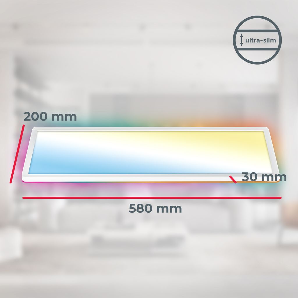 LED Panel 58x20 cm - 22W, 3000lm, dimmbar, Fernbedienung, CCT, RGB, weiß