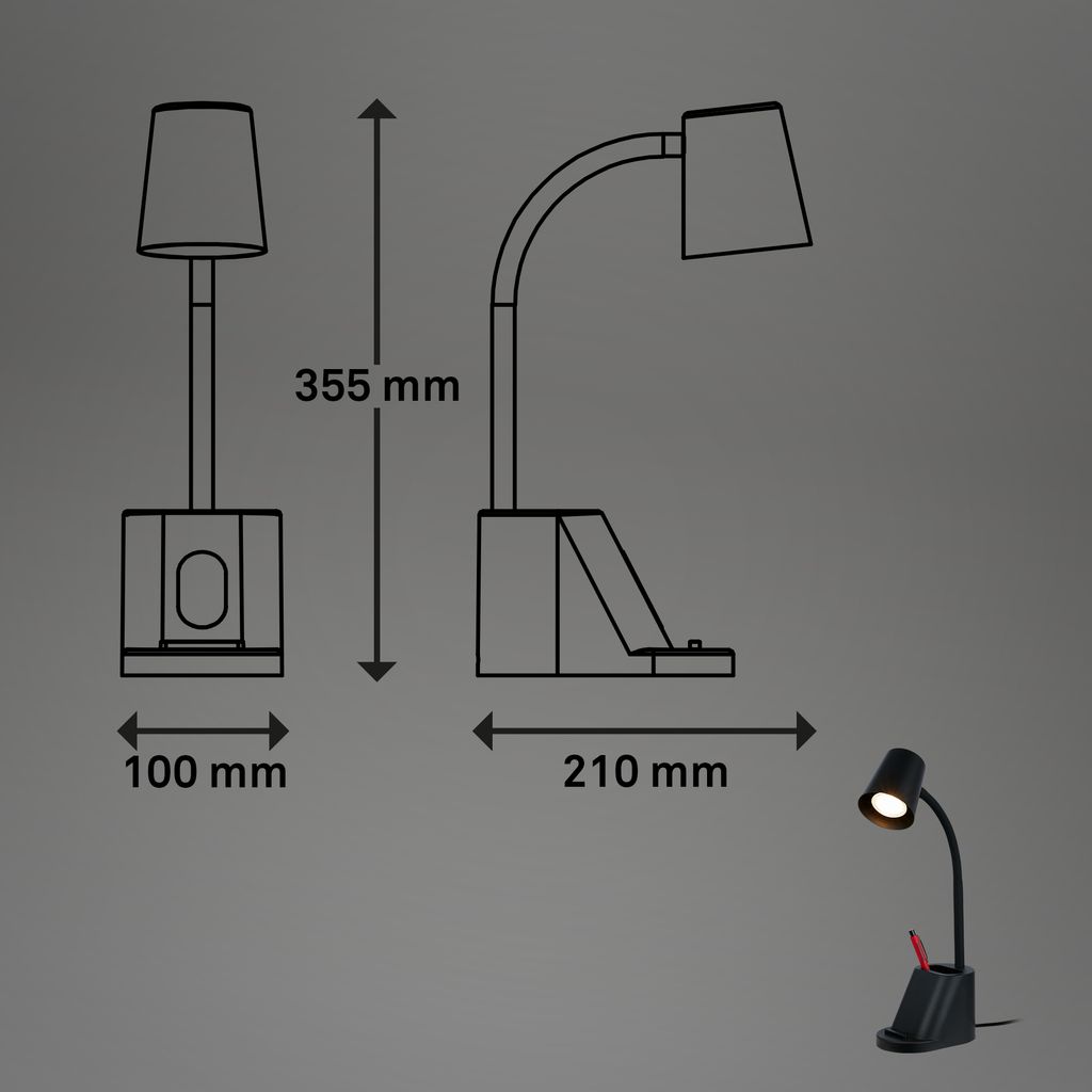 Briloner Pahu Schreibtischlampe, Schwenkbar, Stiftehalter, Schwarz