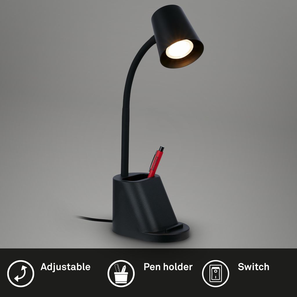 Briloner Pahu Schreibtischlampe, Schwenkbar, Stiftehalter, Schwarz