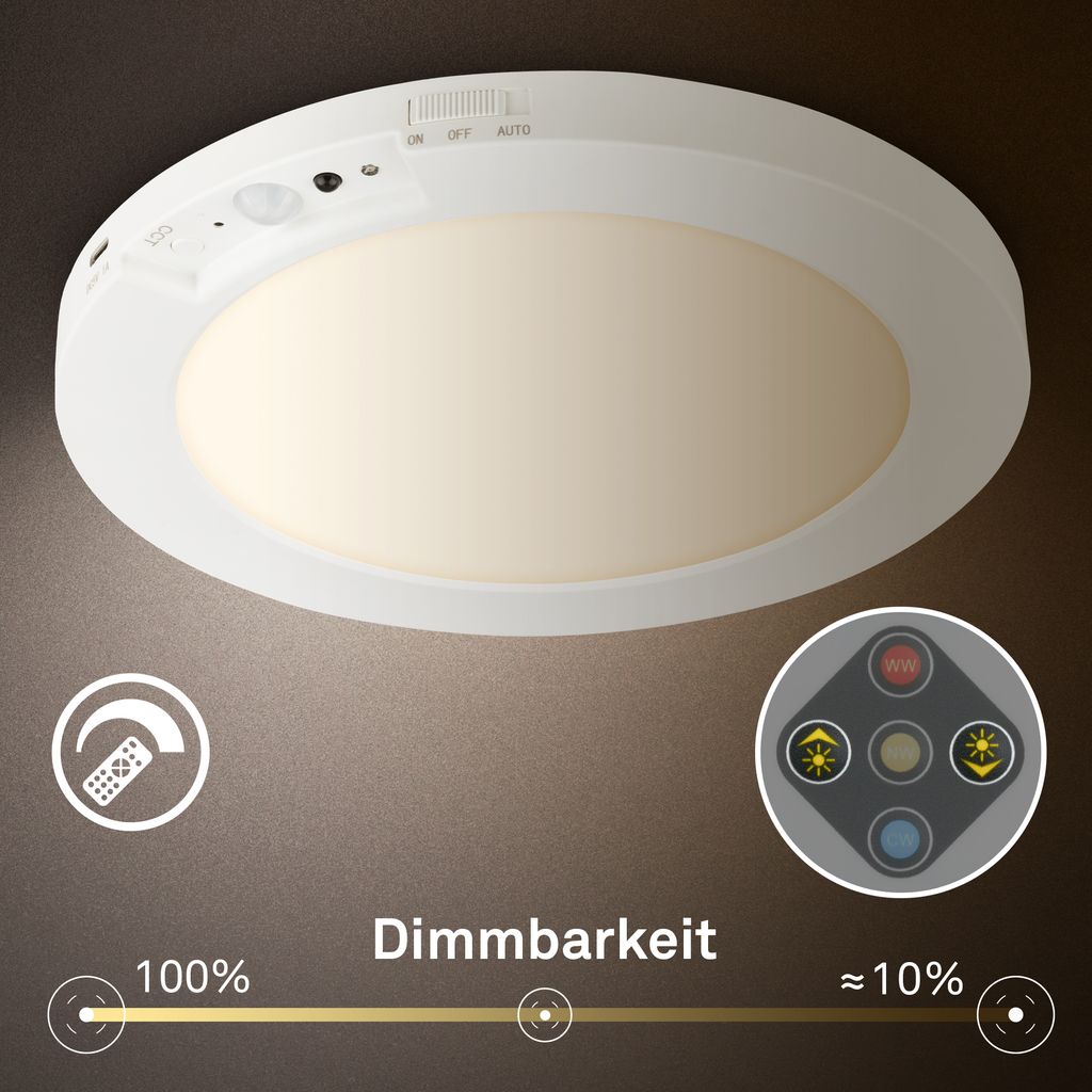 Edda Wandlampe Ø19 cm - 4W, 300lm, Akku, LED, Dimmbar, CCT, Fernbedienung, Weiß
