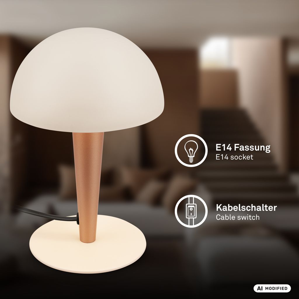 Wanda Tischlampe - mit Schalter, Metall, E14 Fassung, Warm Grey-Coffee