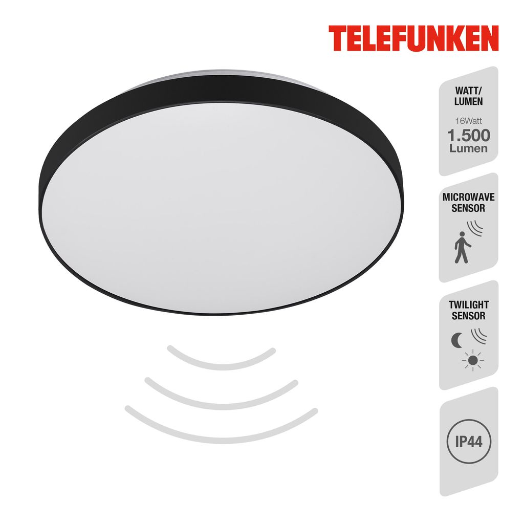 LED Deckenleuchte Sensor 16 W weiß-schwarz Metall-Kunststoff Telefunken 1