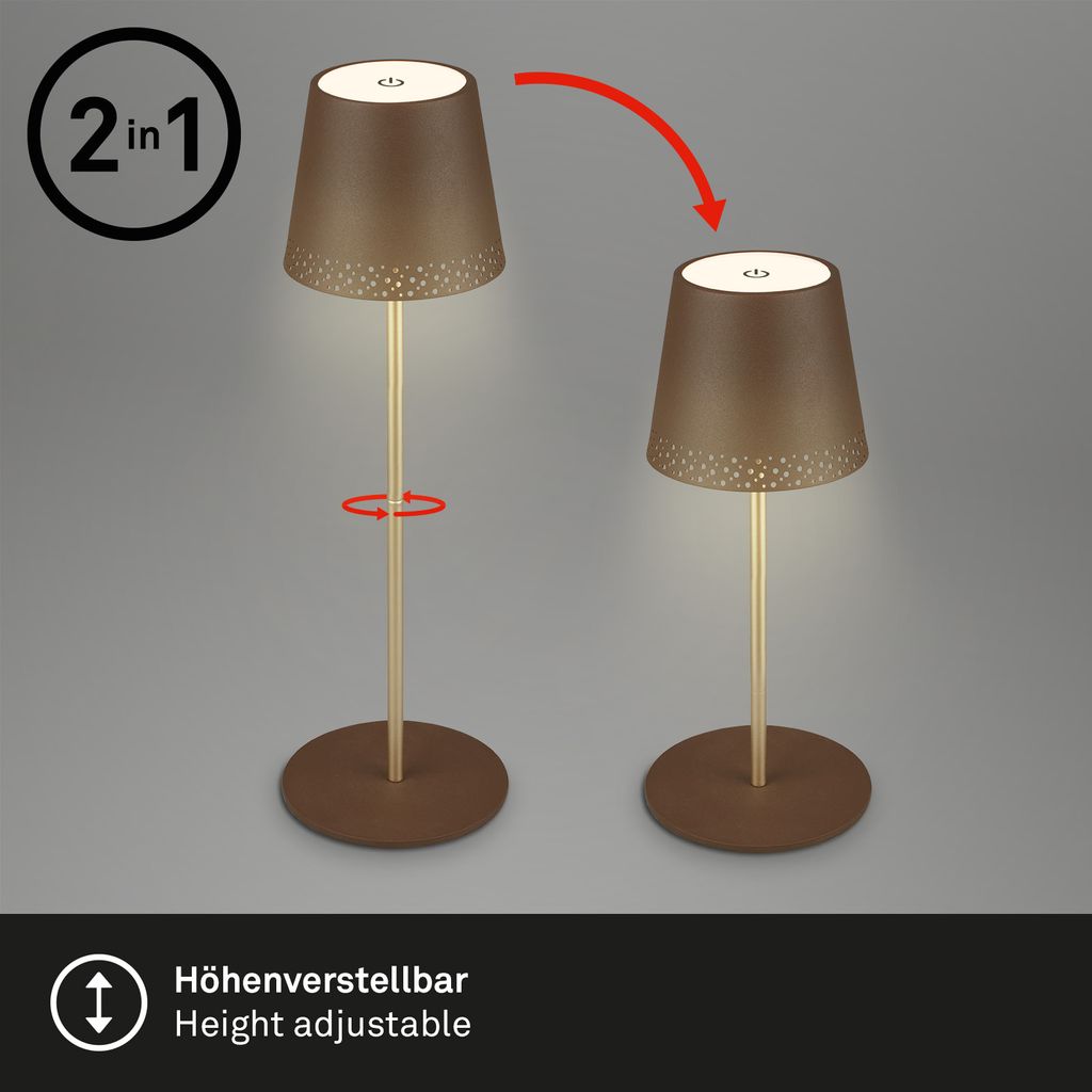 LED Akku-Tischleuchte Tischlampe verstellbar IP44 braun gold RGB innen außen 6