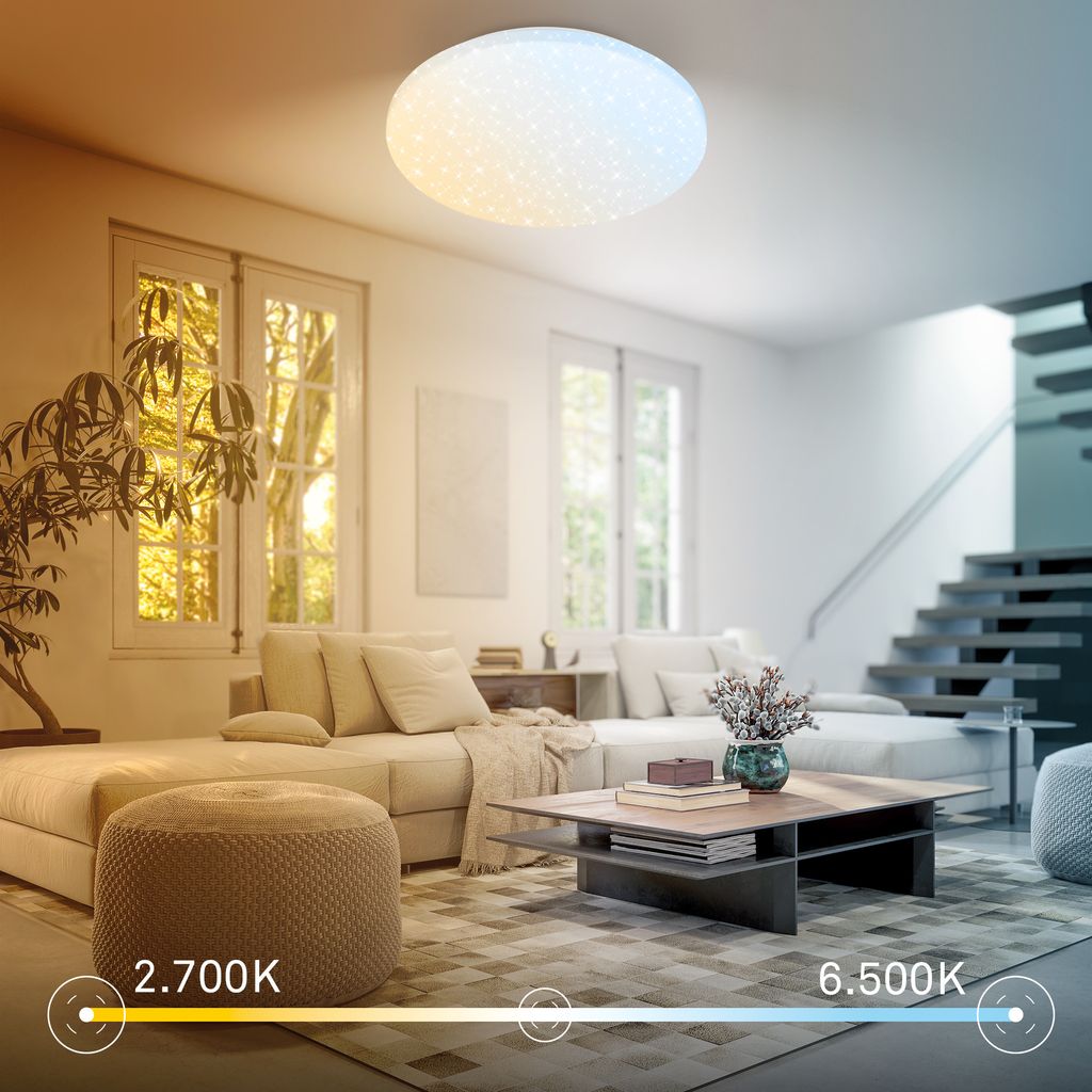 Luminus Deckenleuchte Ø34 cm - 24W, 2600lm, LED, Dimmbar, CCT, Sternenhimmel, Weiß