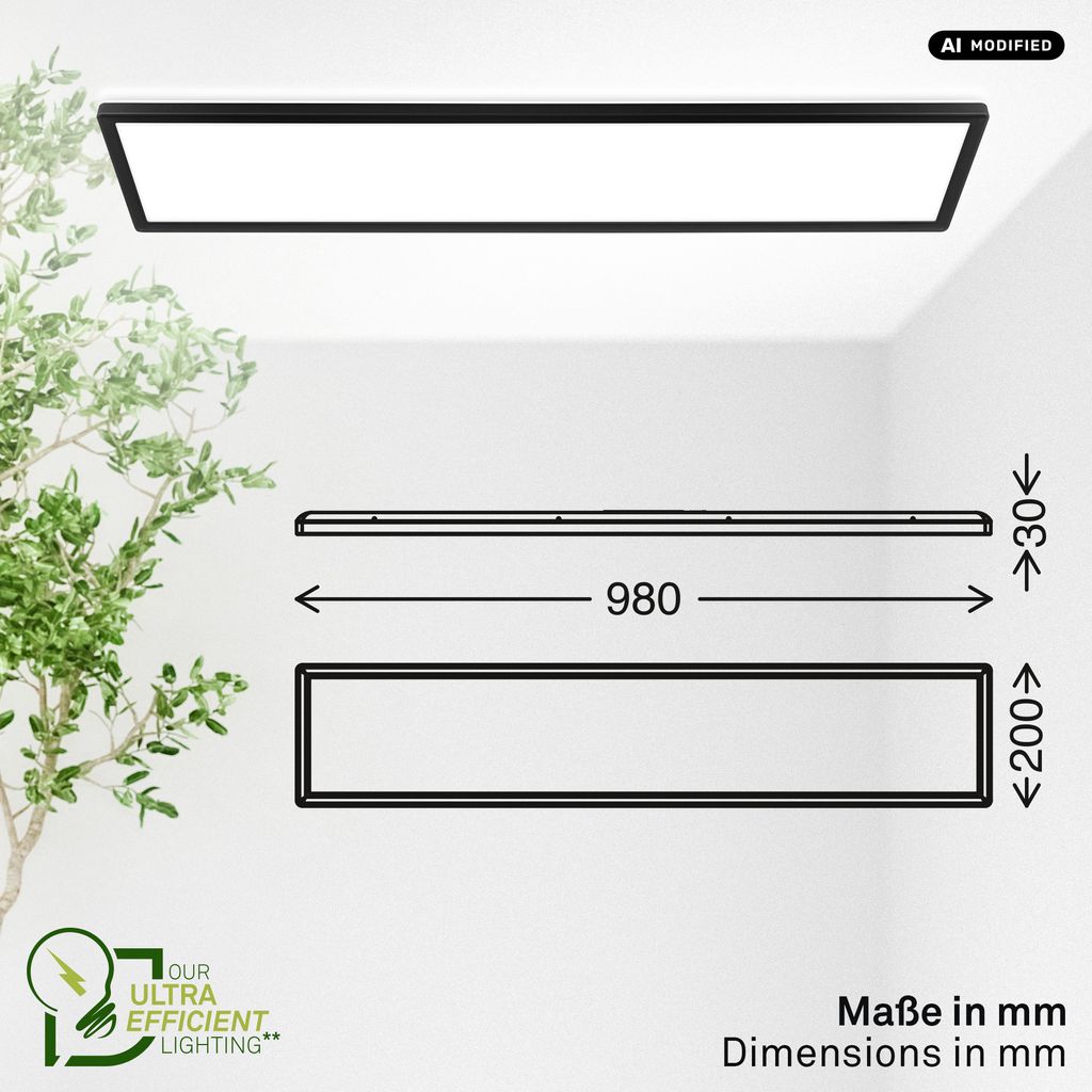 Tava A LED Deckenlampe 98cm, mit EEK A Lichtquelle*, Backlight, Schwarz