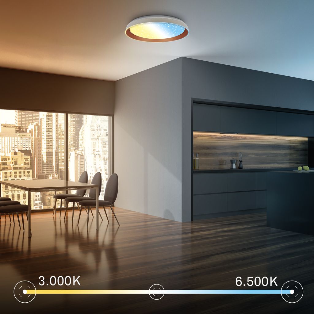 Gima Deckenlampe Ø51 cm - 48W, 5200lm, LED, Sternenhimmel, CCT, Dimmbar, Warm Grey, Coffee