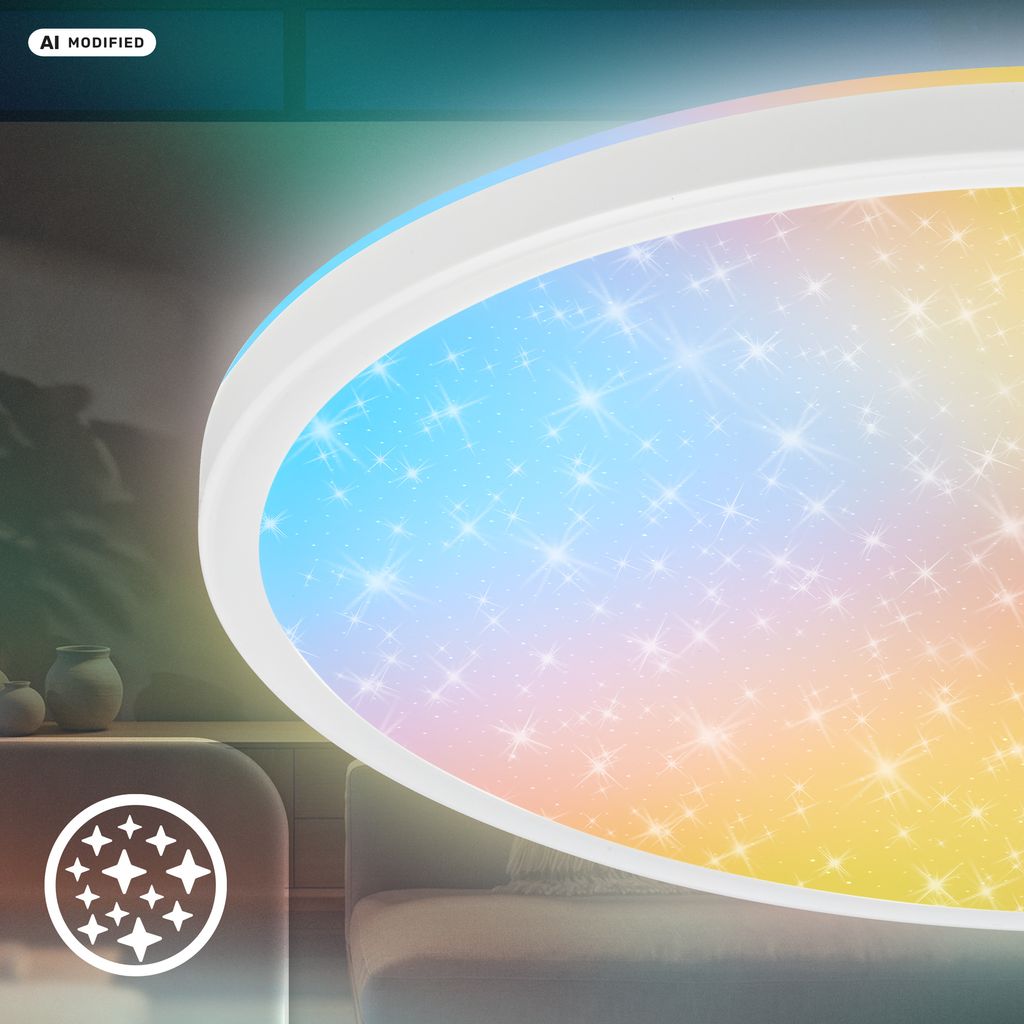 Slim Deckenlampe Ø37,5 cm - LED, AuraGlow, Farbwechsel, Dimmbar, Fernbedienung, Weiß