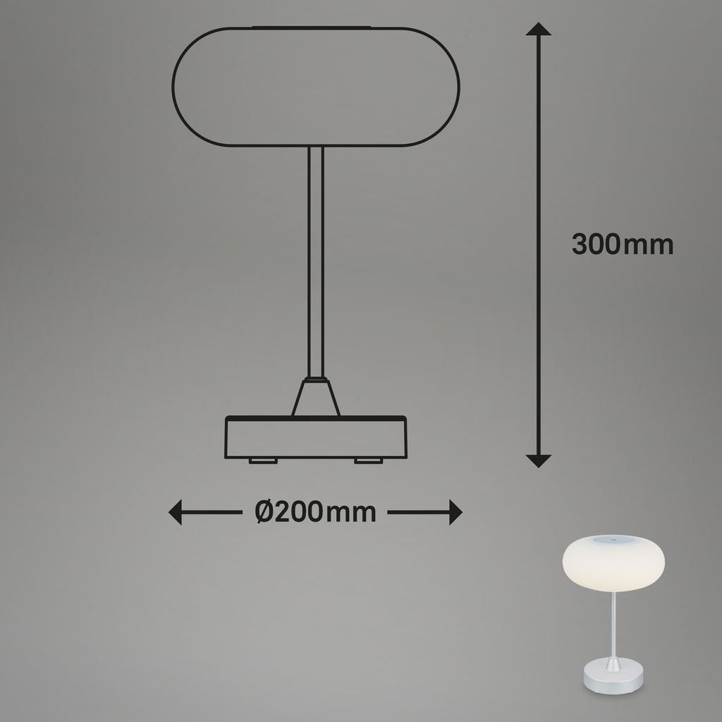 Briloner Leuchten - LED Tischlampe Akku. Dimmbar. Glas LED Tischleuchte Kabellos. Touchfunktion. 3.300K Warmweiß. Chrom-Matt. 150x160 mm (HxD) 8