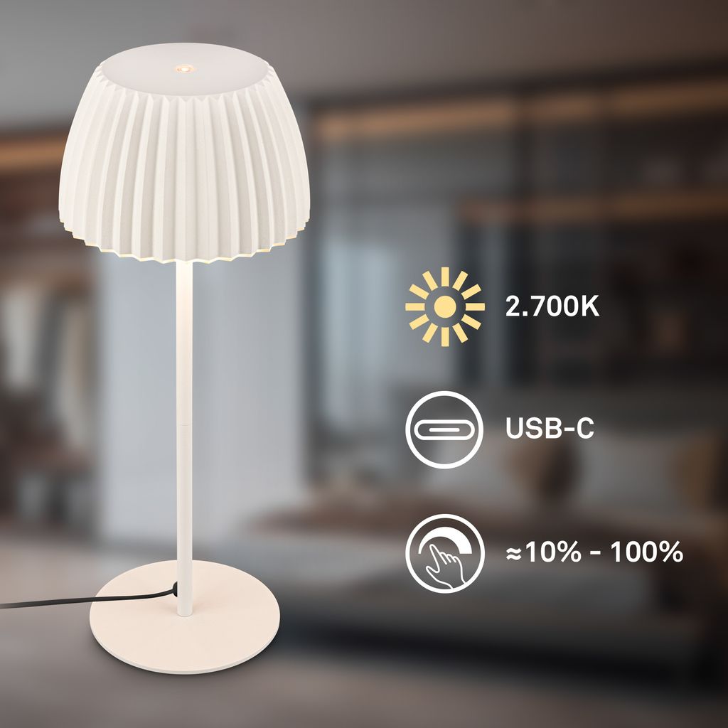 LED Table Lamp Off-White – Touch Dimmer, USB-C, 8W, Warm White
