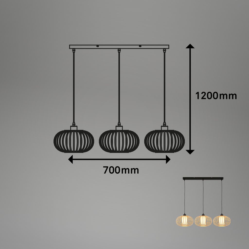 Pendant lamp. bamboo nature. excl. 3xE27/max.10W 9