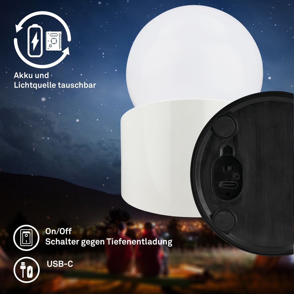 Briloner Sora Mini LED Tischlampe kabellos IP54, Dimmbar, Touch, Weiß