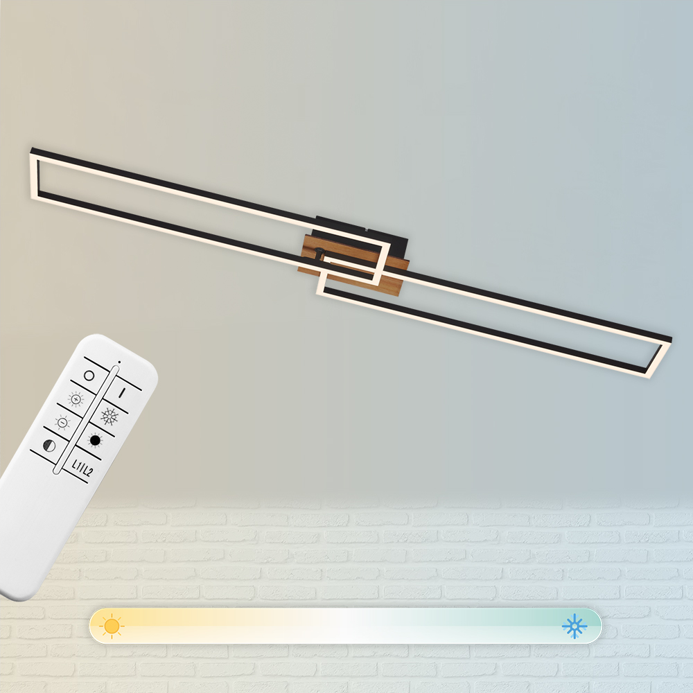 LED Deckenleuchte Dimmbar Fernbedienung CCT 40W Holz-schwarz Metall Briloner 3