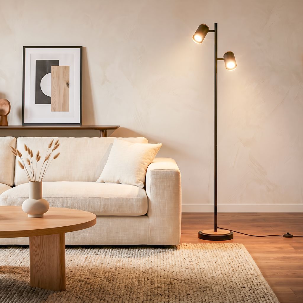 Duta Stehlampe - Schalter, Schwenkbar, GU10 Fassung, 2-flammig, Schwarz