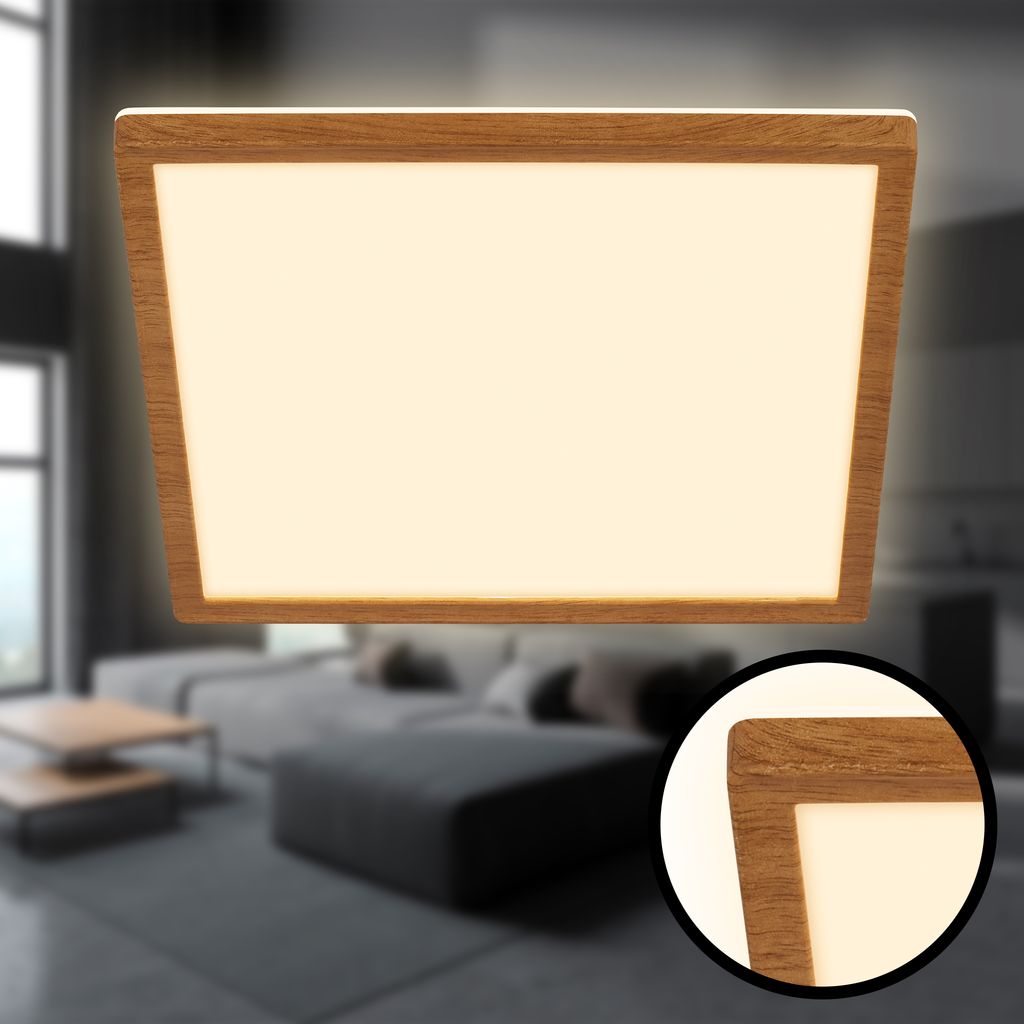 Tava Wood LED Deckenlampe, Backlight, Flach, Holzoptik, 29x29 cm