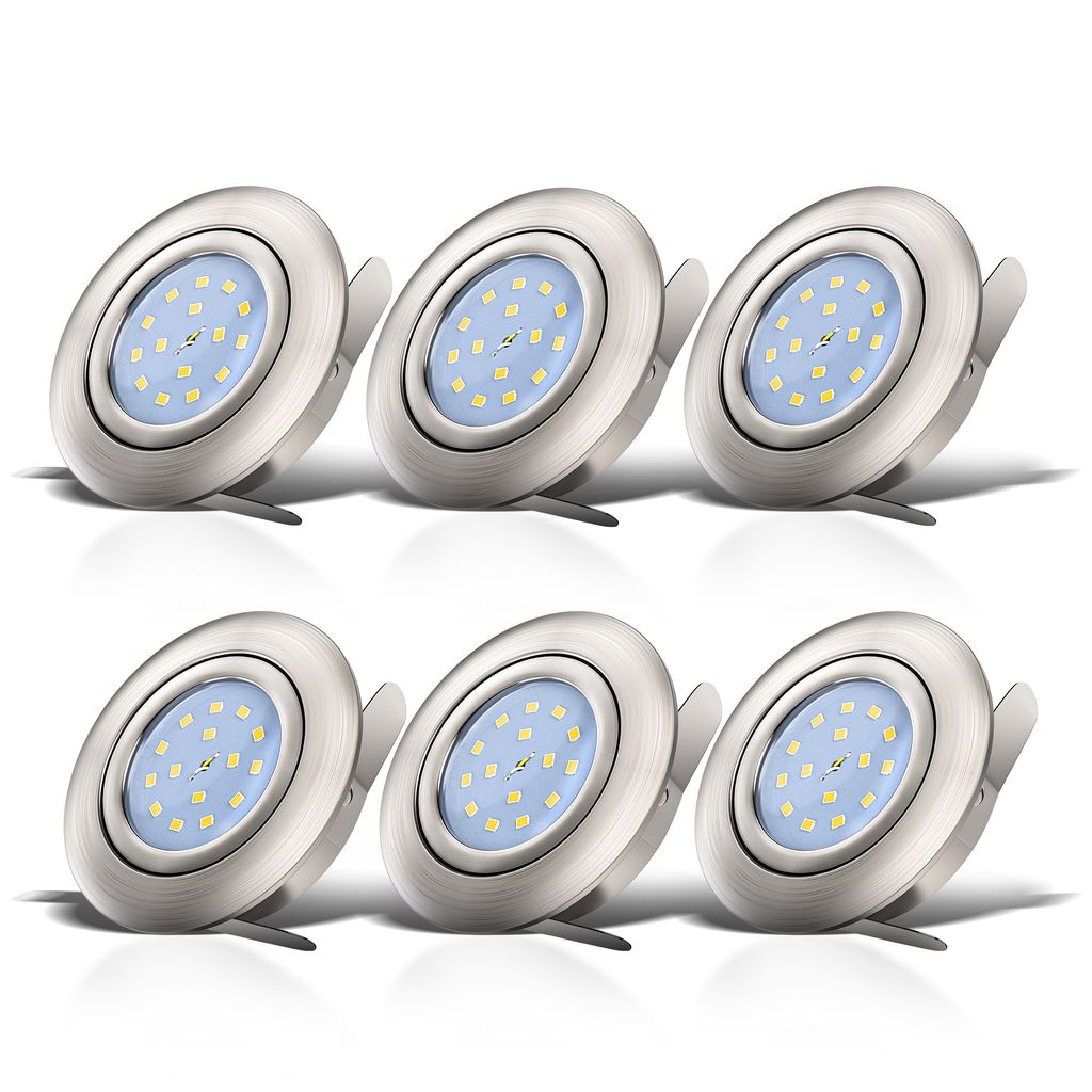 Einbauspot 6er Set 68mm Lochmaß - 230V, 4,8W, 400lm, LED, warmweiß, matt-nickel