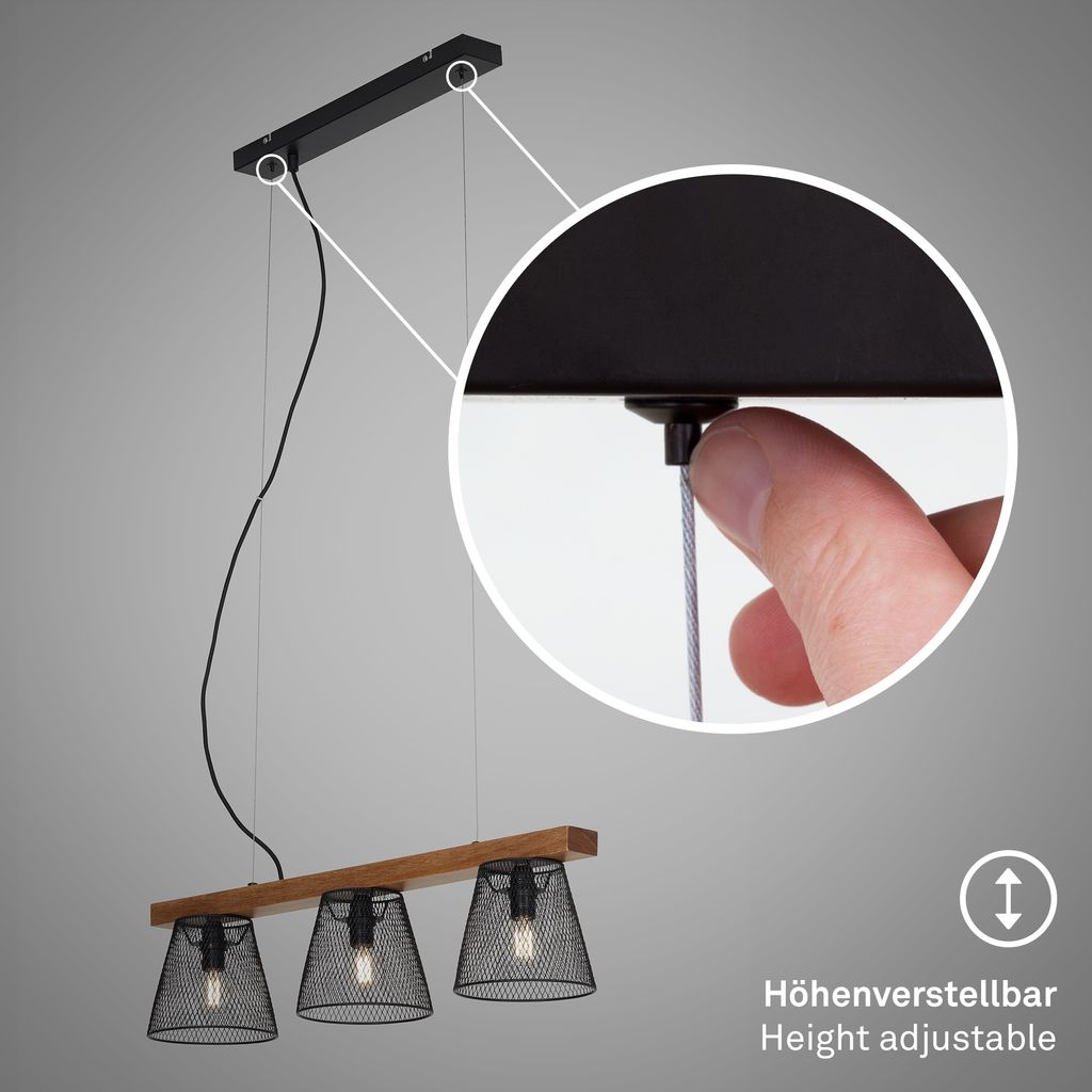 Pendelleuchte Hängelampe retro Gitteroptik 3x E14 25 W Metall-Holz Briloner 5