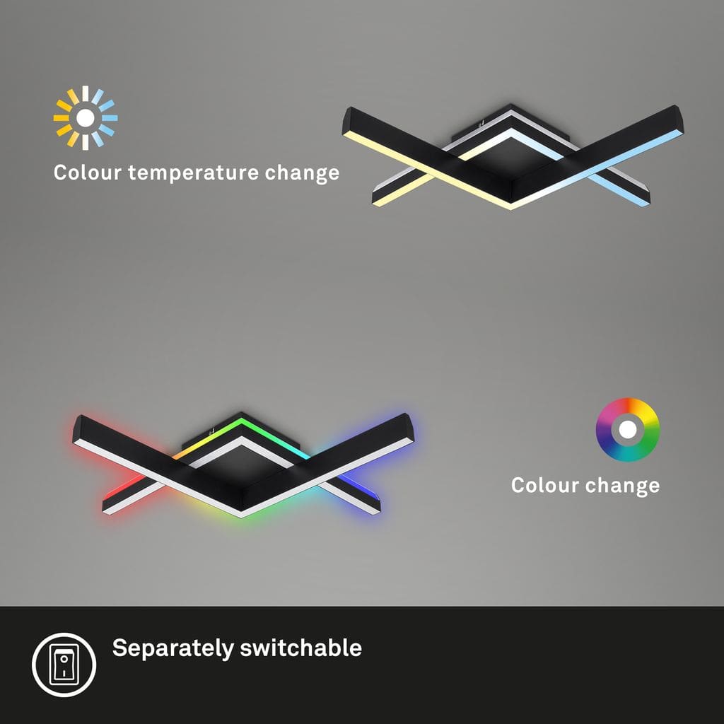 RGB CCT LED ceiling light, 64.5 cm, LED board, 20 W, 1800 lm, black