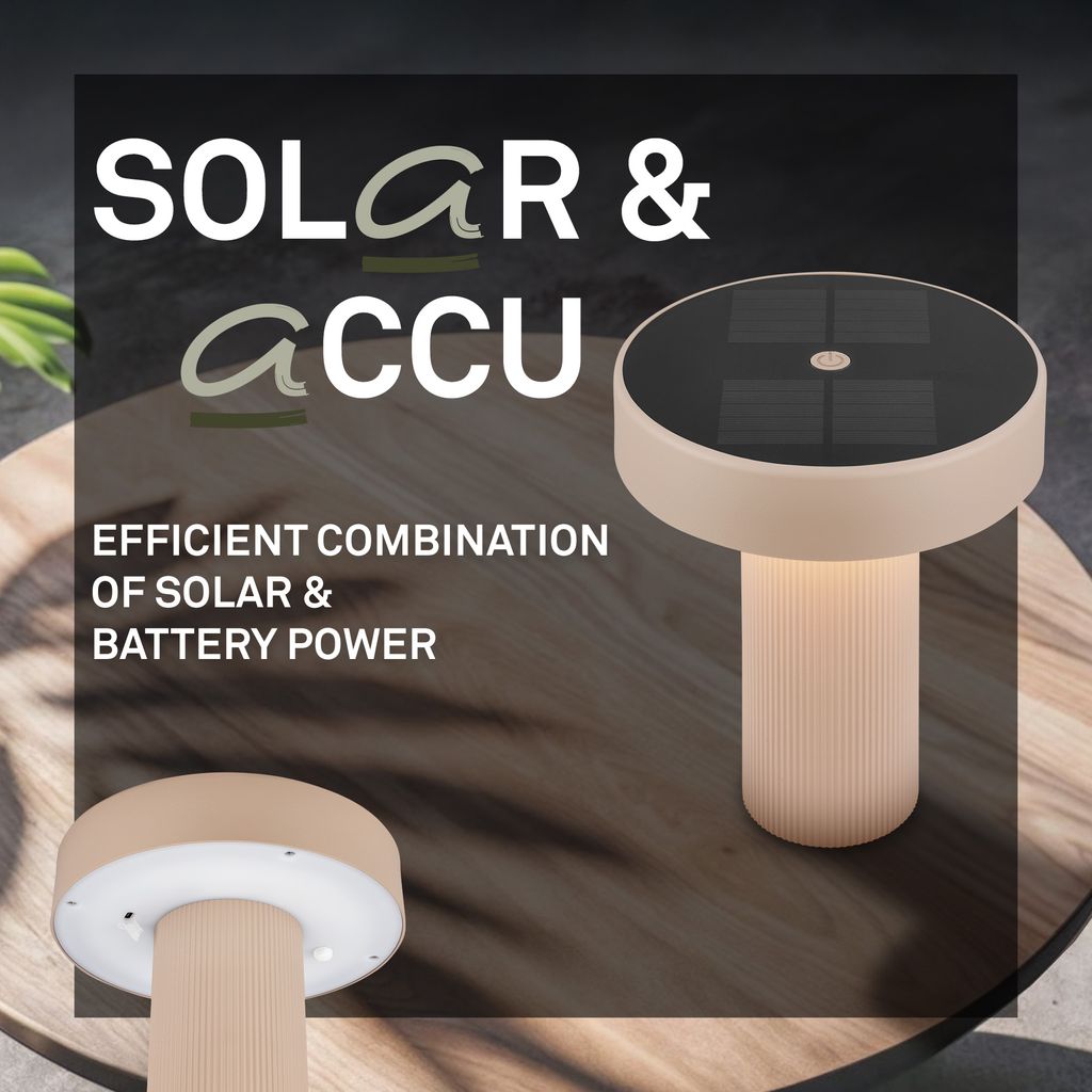 Poga Tischlampe - 1W, 150lm, Kabellos, LED, Dimmbar, Solar, Beige