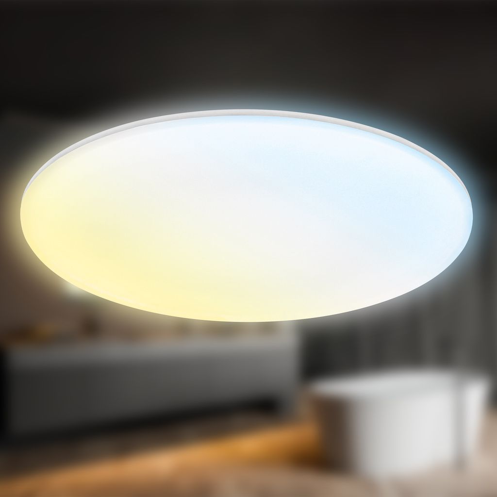 Rowny LED Badlampe, Fernbedienung, Dimmbar, CCT Funktion, Backlight, Rund 45 cm, Weiß