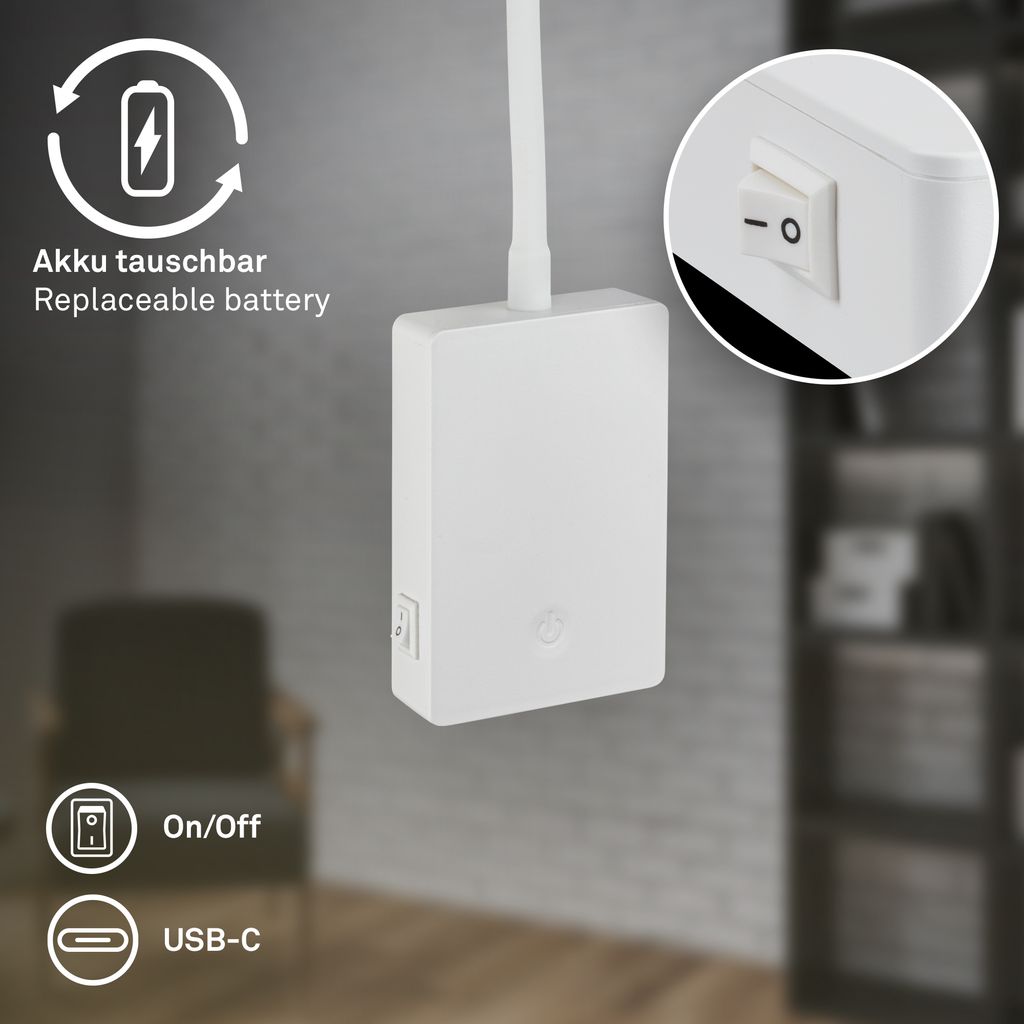 Smooth Reading Lamp - 2W, 150lm, Rechargeable Battery, LED, Dimmable, White