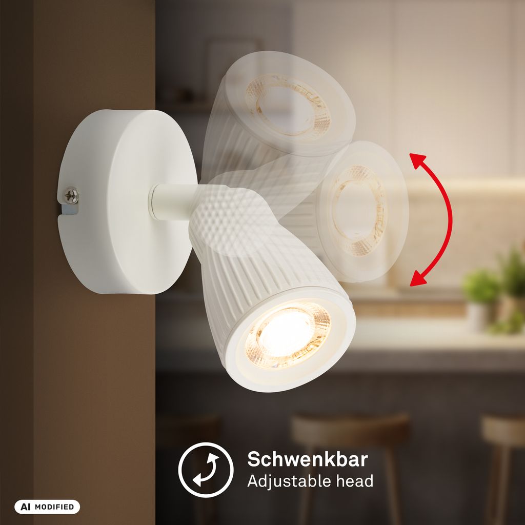 Riff Wandlampe Ø8 cm - 3,5W, 400lm, LED, Schwenkbar, Warmweiß, Altweiß