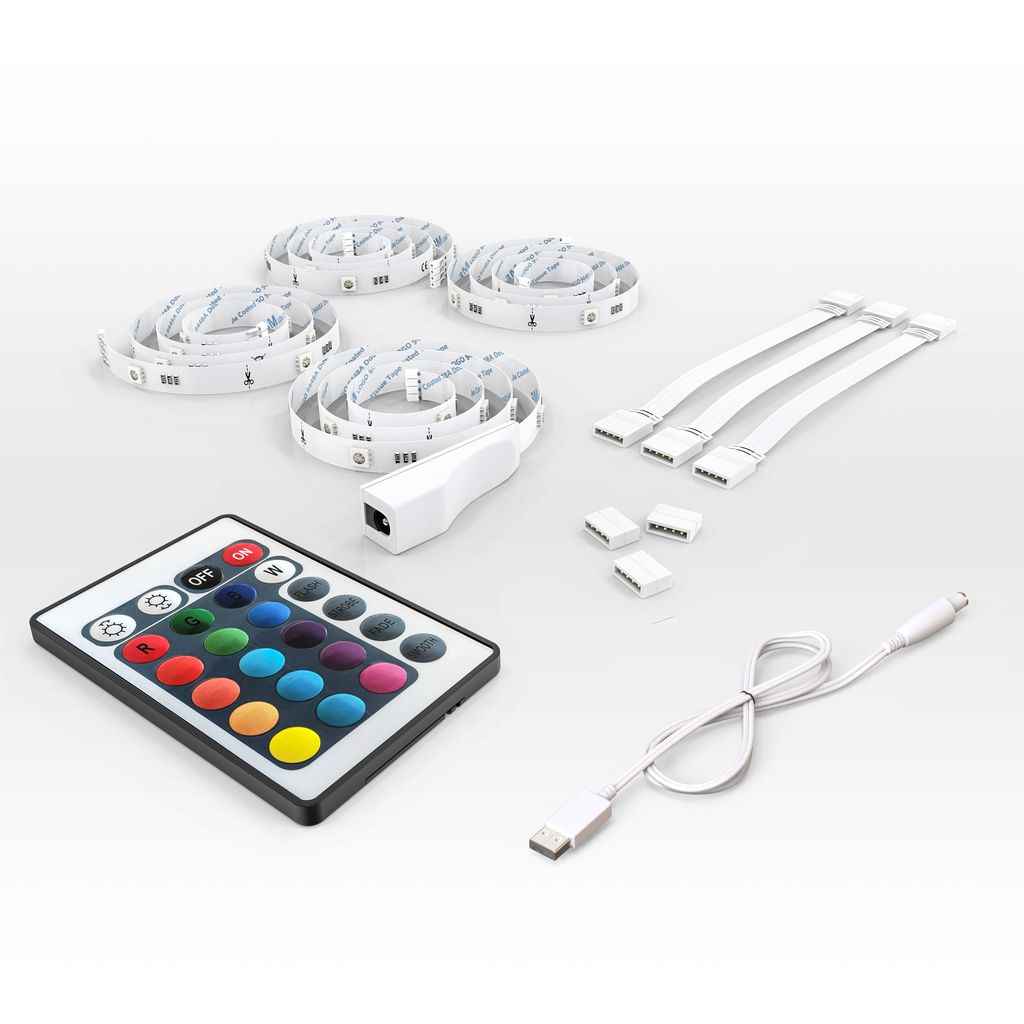 B.K.Licht Multi Color LED TV Backlight, USB LED Strip Light with RGB Remote Control, 4 Self-Adhesive LED Strips 0.5m/20in Each, Suitable for 40in to 60in TV or PC Monitor, Dimmable, USB Powered Kit