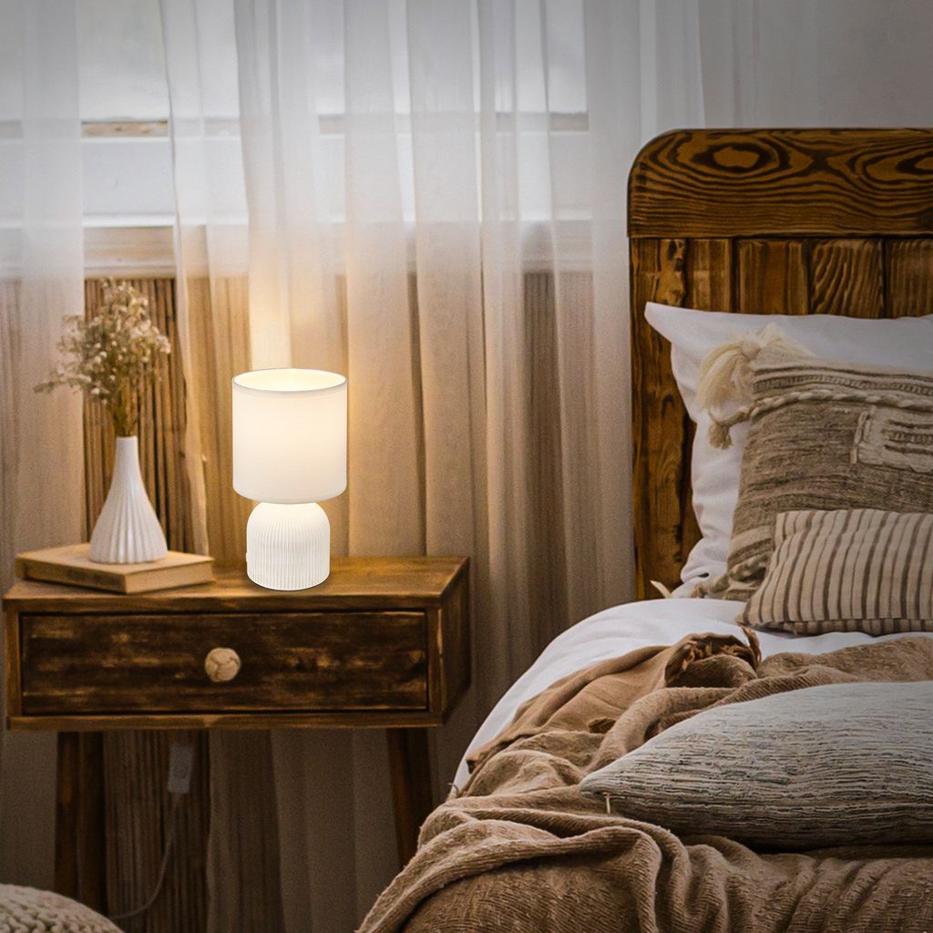 Briloner Ino Tischlampe. Stoffschirm. Kabelschalter. Keramikfuß. Weiß. Ø15 x 28 cm 5