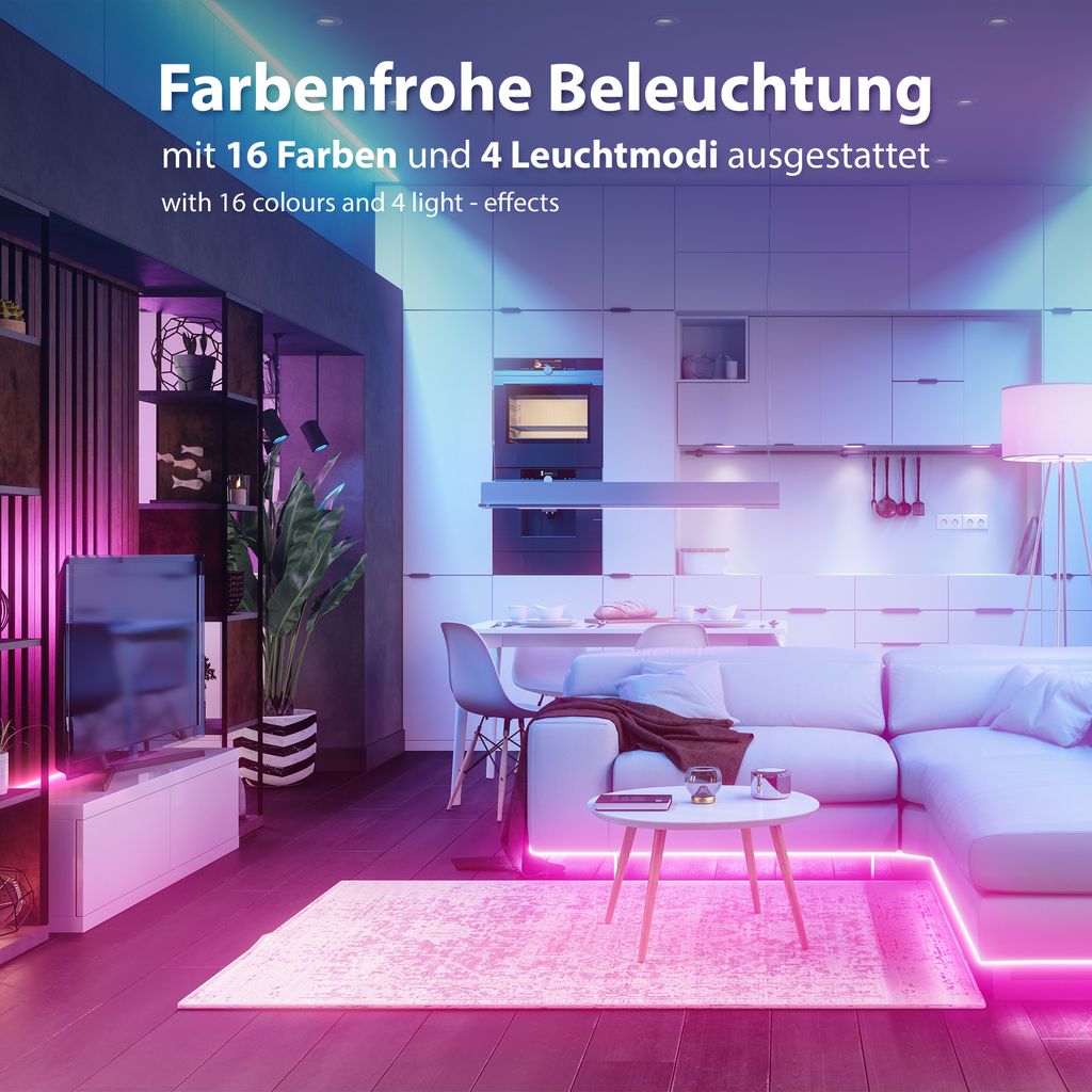 B.K.Licht I RGBIC LED Strip 10 m I Music Sensor I Music Sync I Lightbar I LED Chaser I Strips I Ribbon with Colour Change Remote Control I Lightband Self-Adhesive