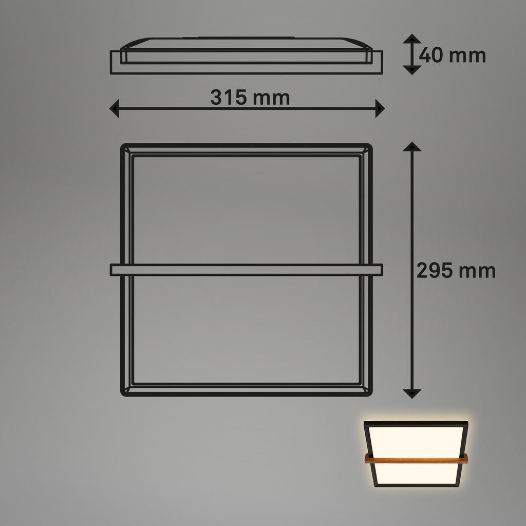 Briloner Remsa LED Plafonnier, décor bois, rétro-éclairage, bois noir