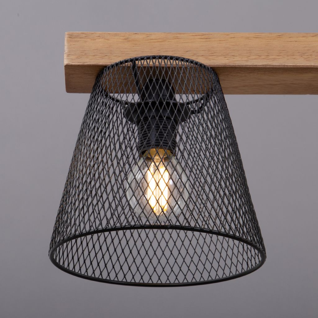 Pendelleuchte Hängelampe retro Gitteroptik 3x E14 25 W Metall-Holz Briloner 16