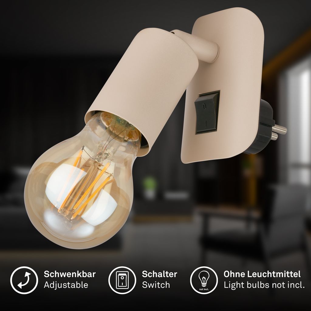 Batita Wandlampe - mit Schalter, Schwenkbar, Retro, E27 Fassung, Beige