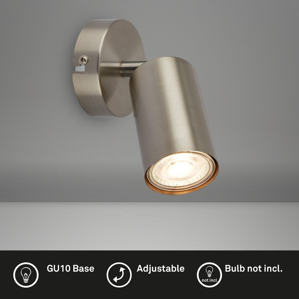Briloner Tib binnenwandlamp, draaibaar, aan/uit via wandschakelaar, zilver