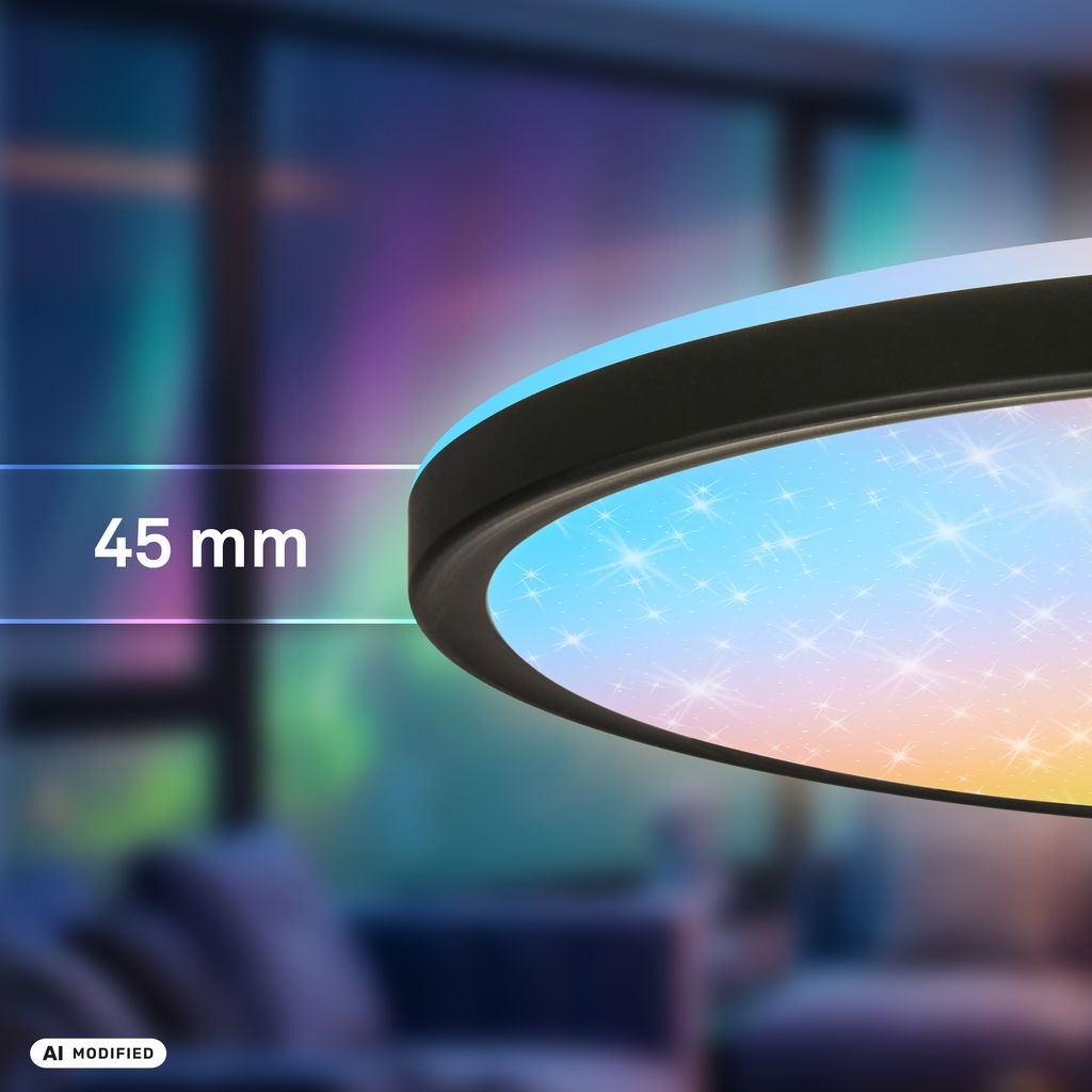 Slim Deckenlampe Ø37,5 cm - LED, AuraGlow, Farbwechsel, Dimmbar, Fernbedienung, Schwarz