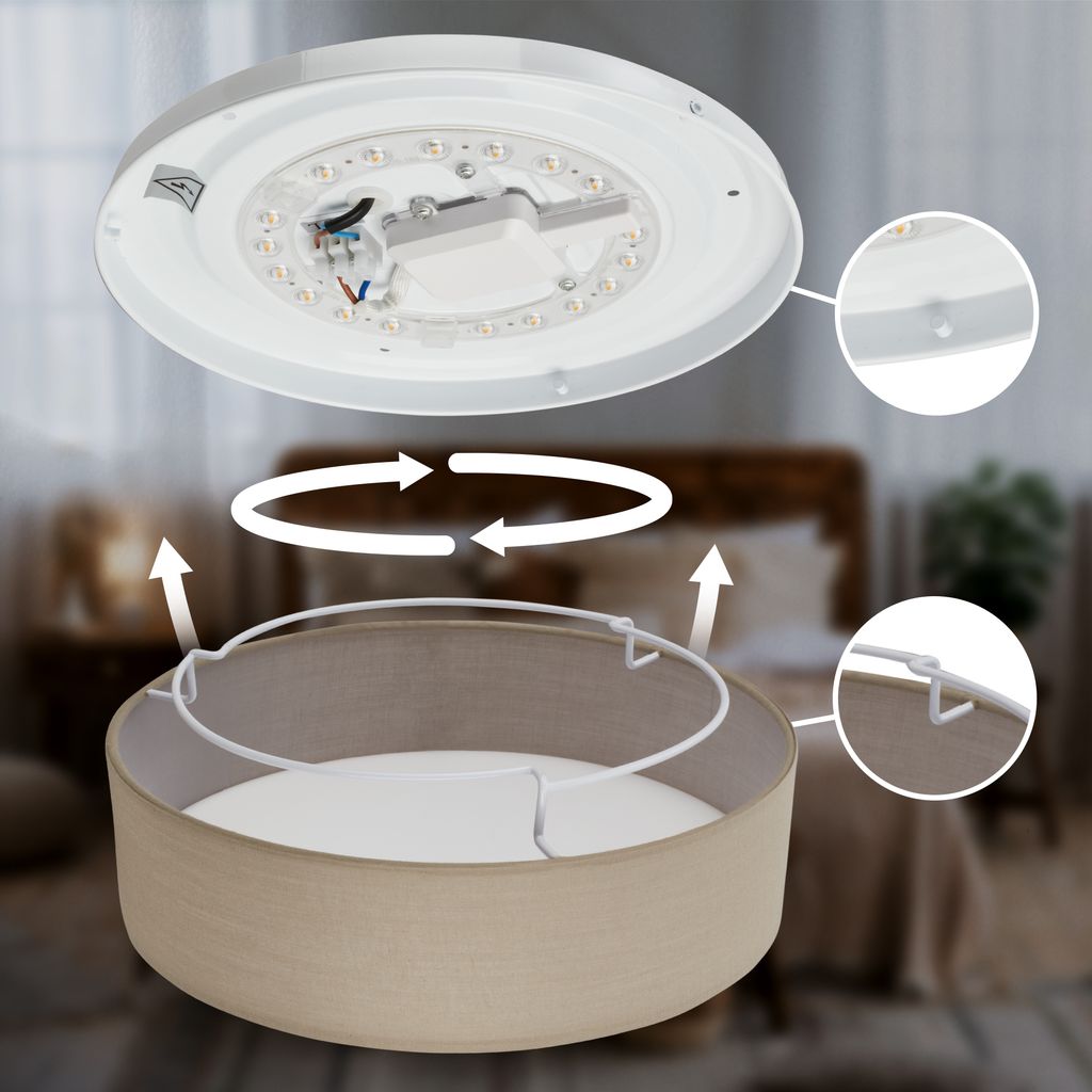 Duck Deckenlampe Ø38 cm - 24W, 2600lm, LED, Warmweiß, Stoffschirm, Taupe