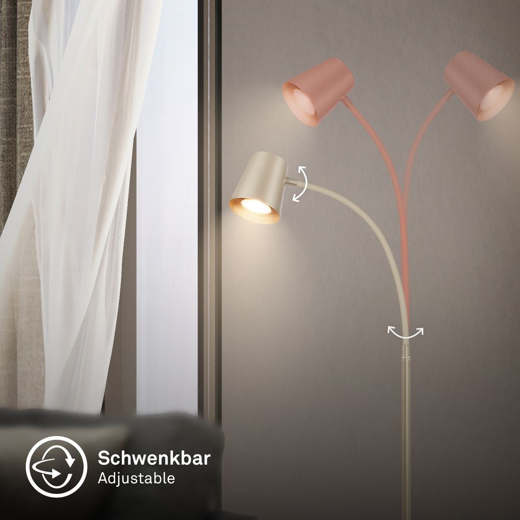 Skriva Stehlampe - Schwenkbar, Schalter, GU10 Fassung, max. 9W, Satin-Metallic
