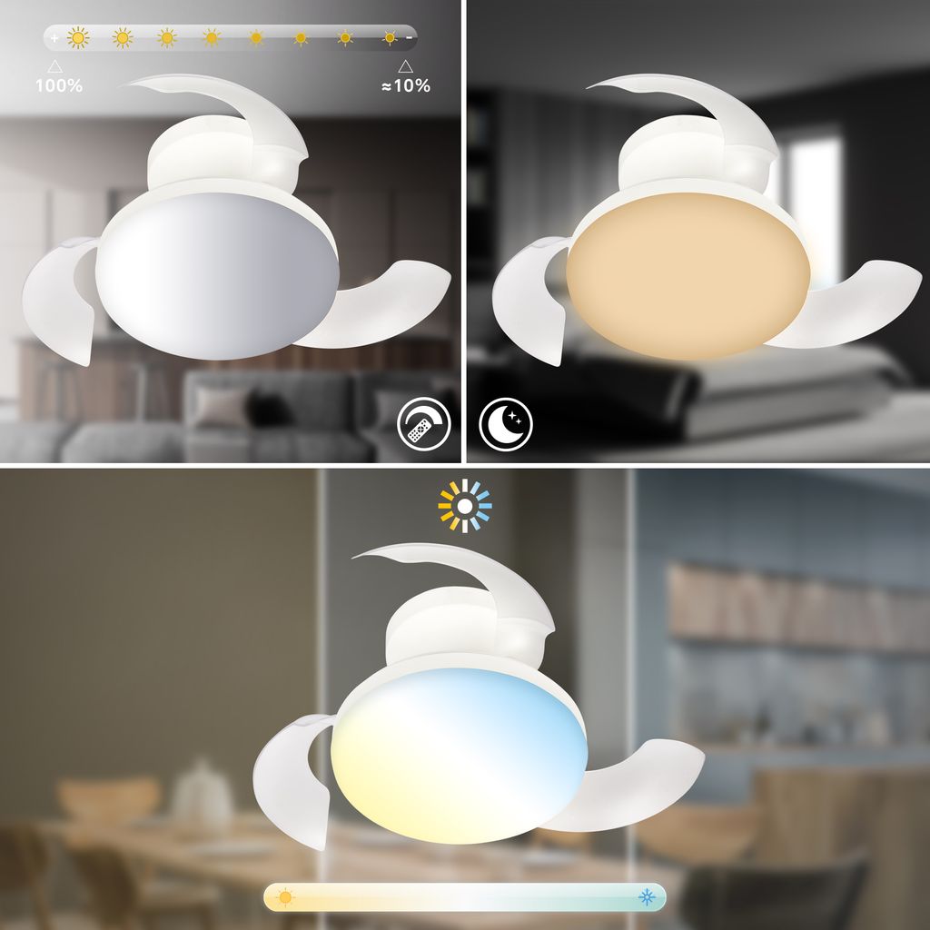 Deckenventilator mit Beleuchtung Fernbedienung Ventilator mit Licht Dimmbar CCT 3