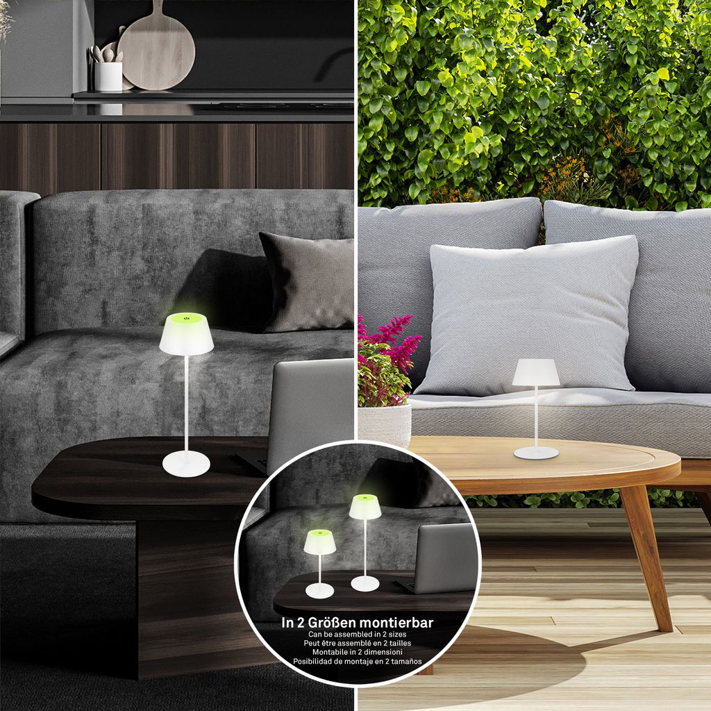 LED Akku-Tischleuchte Tischlampe höhenverstellbar IP44 weiß RGB innen außen 7