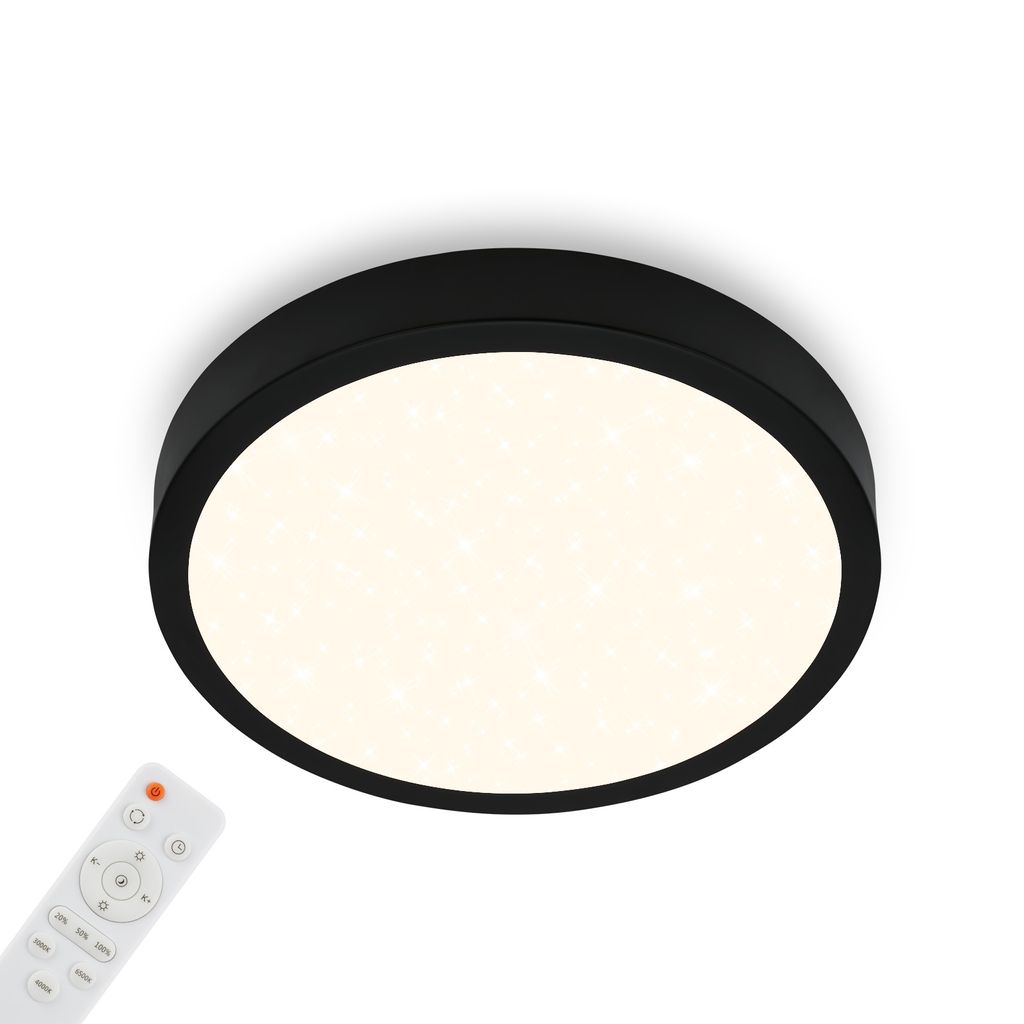 Briloner Leuchten ?Deckenlampe Sternenhimmel. Deckenleuchte Dimmbar. Farbtemperatur einstellbar. Aufbaulampe. Fernbedienung. Schwarz. Ø380x50 mm 0