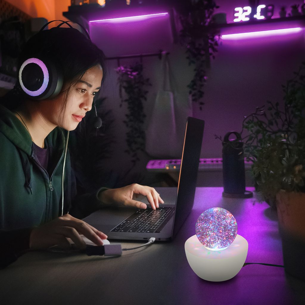 Glitter Tischlampe - 0,6W, RGB, Glitzerkugel, Altweiß
