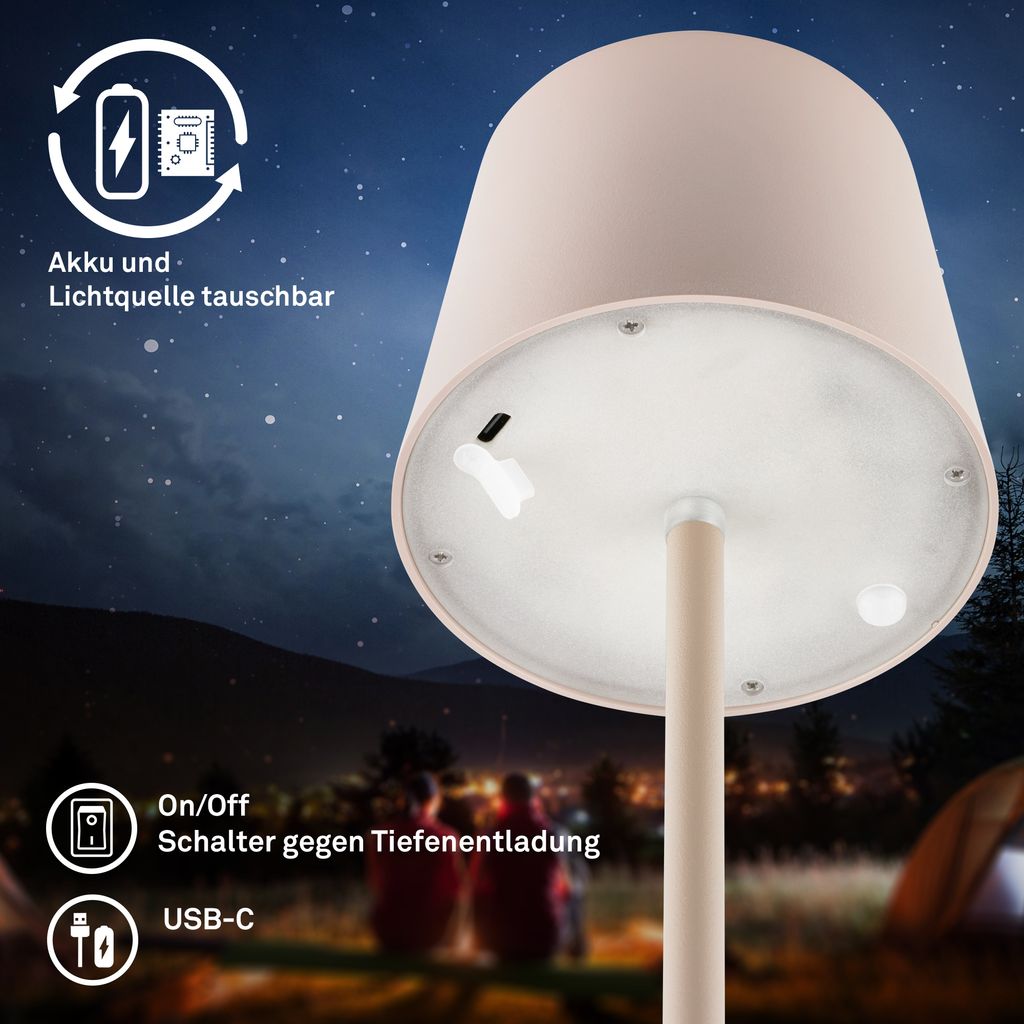 LED Tischlampe Akku LED Tischleuchte Dimmbar Kabellos Touch Aussen/Innen 5