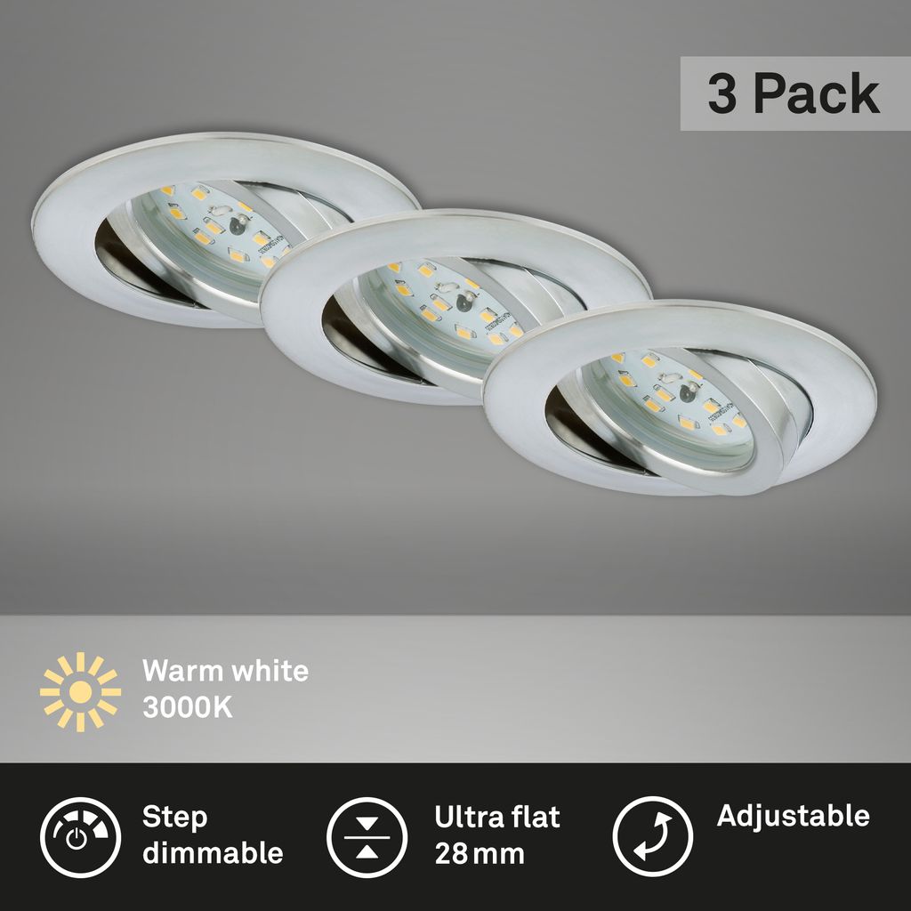 LED Einbauleuchte 3er-Set alu 6.5W dimmbar IP23 Ø8.2cm Kunststoff Briloner 2