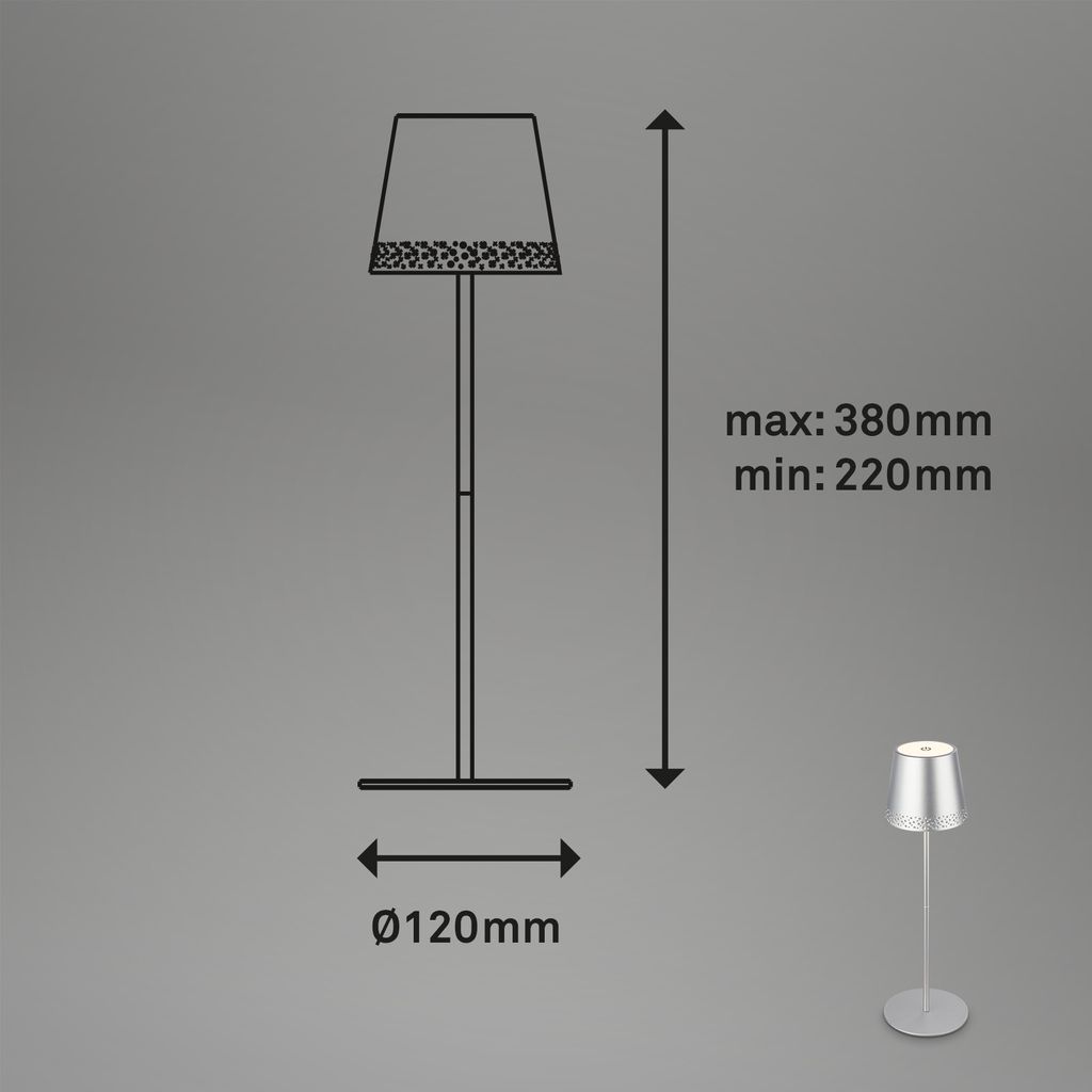 LED Akku-Akku-Tischleuchte 38 cm 2.6W 280lm 2600mAh USB-C Akku chrom Briloner 10