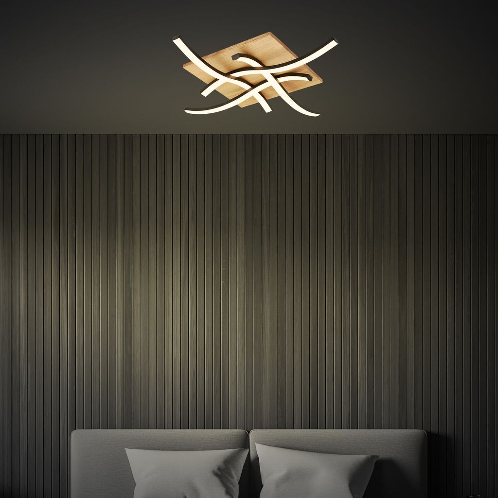 Deckenlampe Wellenförmige Deckenleuchte Schlafzimmer Wohnzimmer Warmweiß Holz 6
