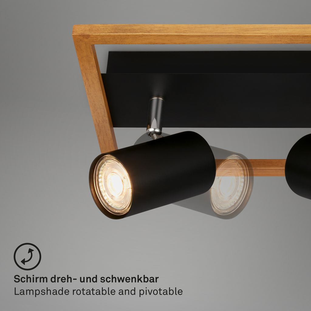 Briloner Frey Deckenstrahler, schwenkbar, 3-flammig, Holz, Schwarz
