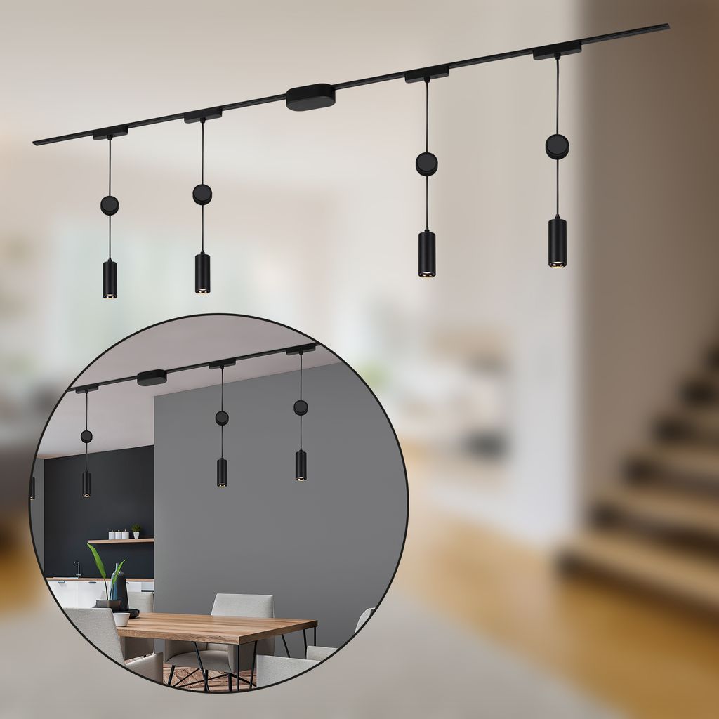 Briloner Luxtrail Schienensystem, Komplettset, 4x LED Pendel, Schwarz