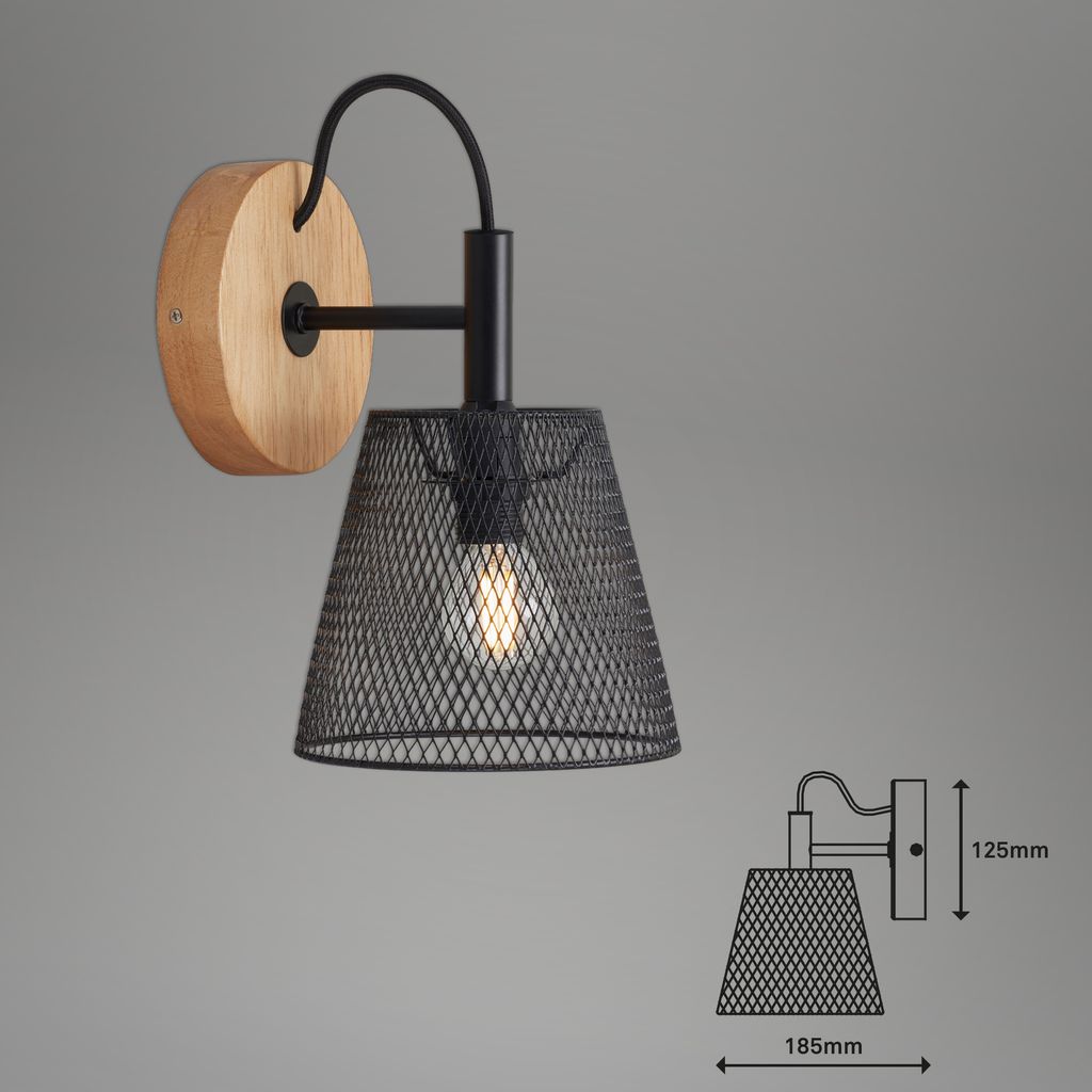 Spotleuchte Wandleuchte Retro Gitteroptik 1x E14 Schwarz-Holz 25W Briloner 21