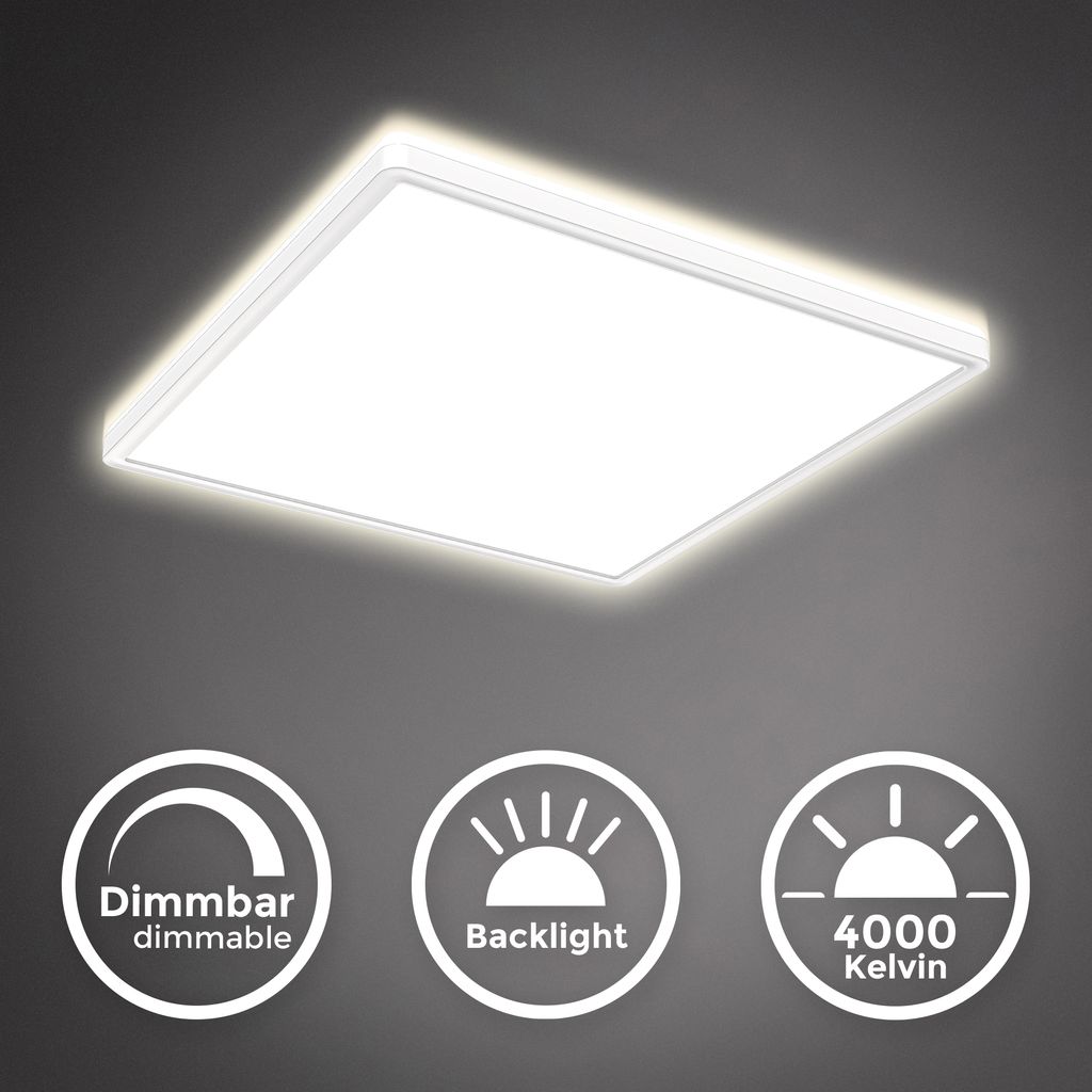 LED Panel 42x42 cm - 22W, 3000lm, dimmbar, flach, backlight, neutralweiß, weiß