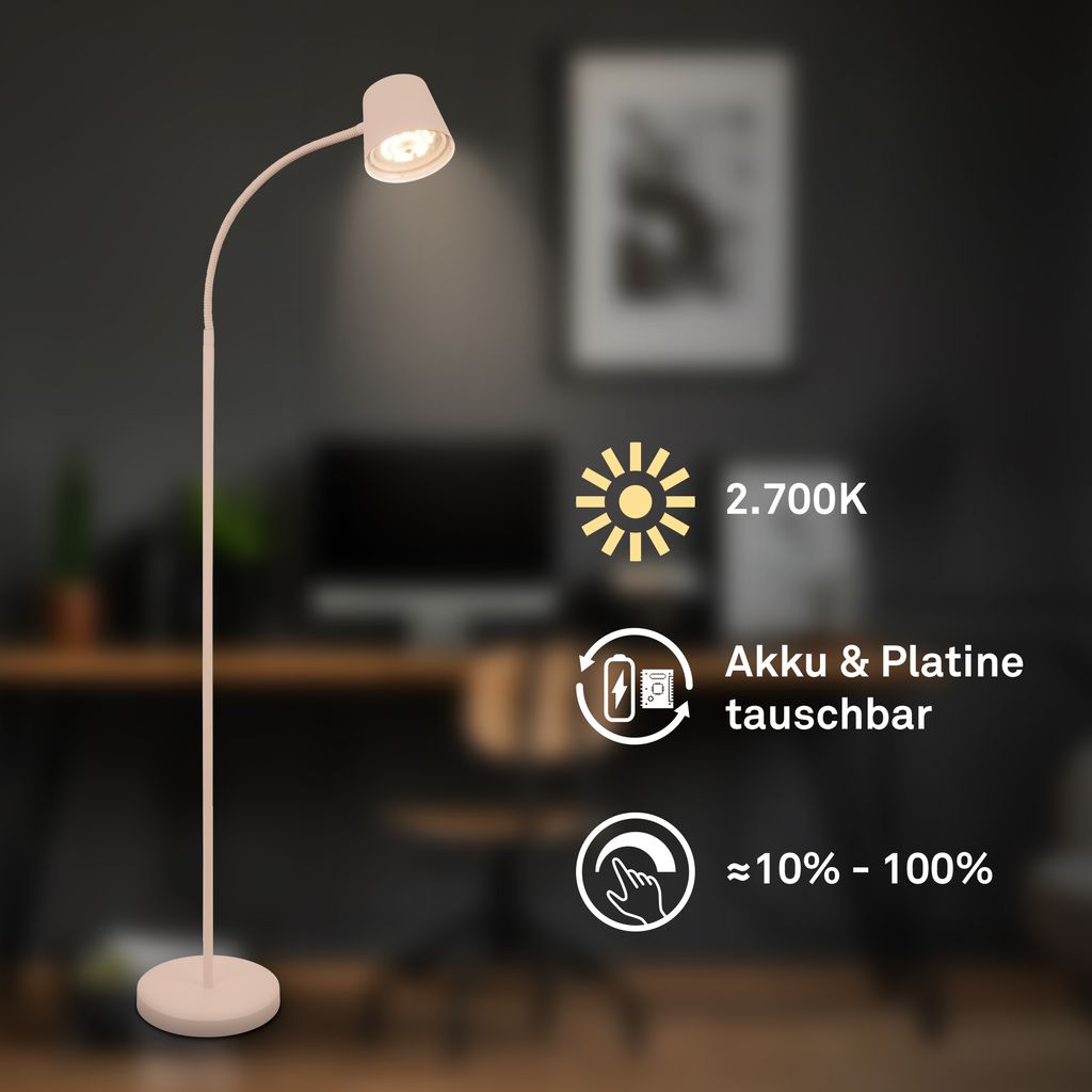 Briloner Cielo LED Stehlampe Kabellos, Dimmbar, Touch, Beige