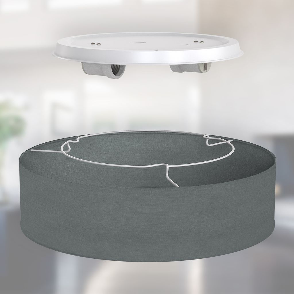B.K.Licht Ceiling Lamp Shade, Ø38cm/15in, Grey Fabric, 2 E27 sockets, Bulbs not Included, Flush Mount Ceiling Fitting, Modern Light Fitting for Bedroom, Living Room, Dining Area, IP20